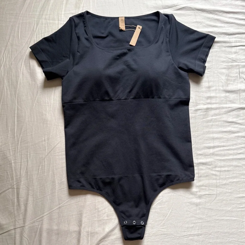 NWT‎ SHAPELLX black square neck short sleeve bodysuit 3xl/4xl